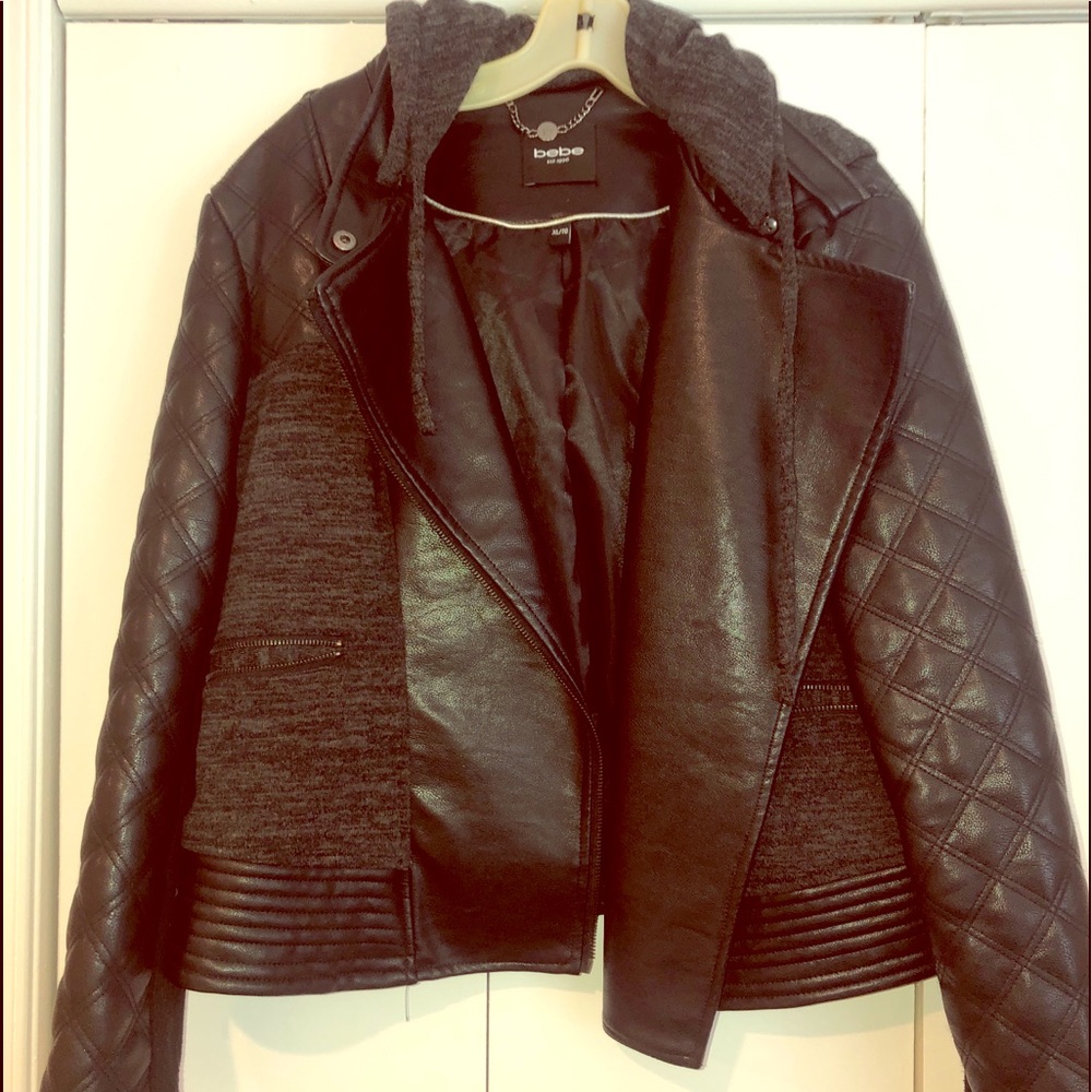 Bebe Leather Jacket With Hood - image 1